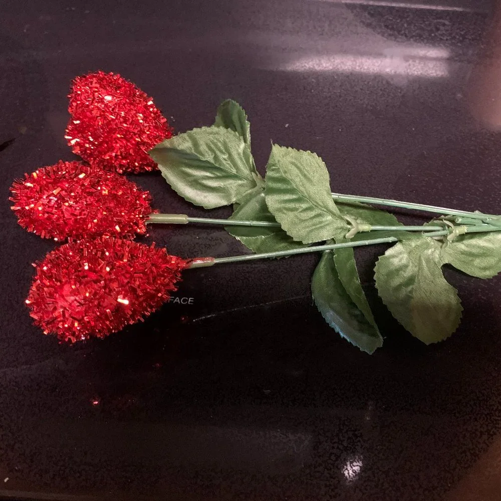3 Red Glittered Valentine's Hearts
